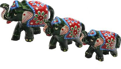 HandCrafted Set of 3 Showpiece Elephant For Decoration - 6 cm (Paper Mache, Multicolor)