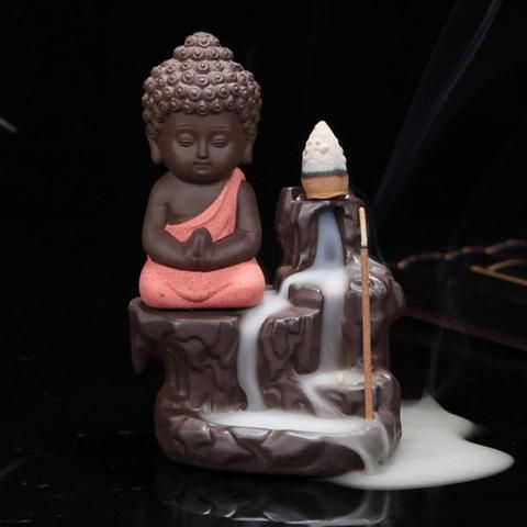 Buddha statue Smoke Backflow Cone Incense Holder Showpiece With 10 Smoke Backflow Scented Cone for