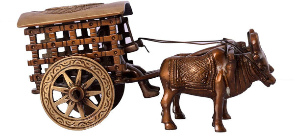 Antique Finish Village Bullock Cart Brass Showpiece (16 cm x 9 cm x 8, Brown)