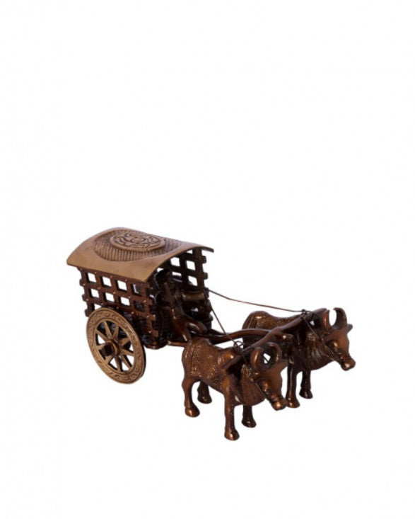 Antique Finish Village Bullock Cart Brass Showpiece (16 cm x 9 cm x 8, Brown)